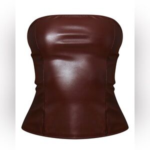 Brown Faux Leather Bandeau Top